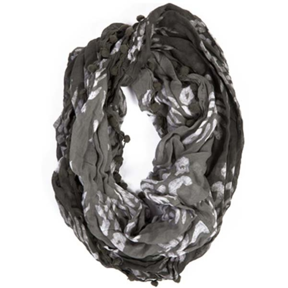 Batik Pom Infinity Scarf - Gray